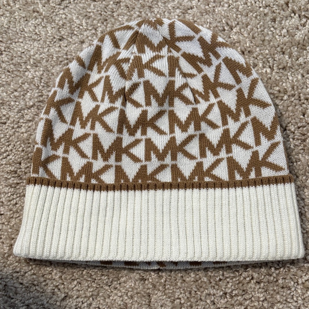 Michael Kors Tan and Cream Logo Beanie